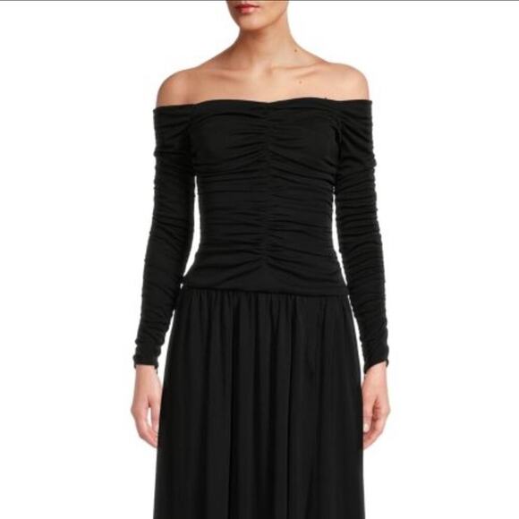 TANYA TAYLOR Marla Ruched Maxi Fit and Flare Dress Off Shoulder Long Sleeve NEW - Picture 12 of 15